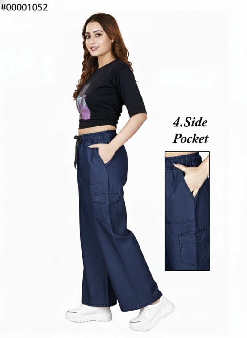 VIG TRENDS Women's Cargo Pants with Drawstring, Wide Leg Casual Trousers with 4 Side Pockets - Image 4